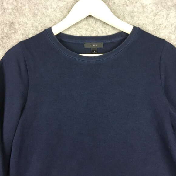 J Crew Sweater S Navy Blue Solid Crewneck Tie Ribbon Cuffs Casual Sweatshirt - Picture 4 of 9